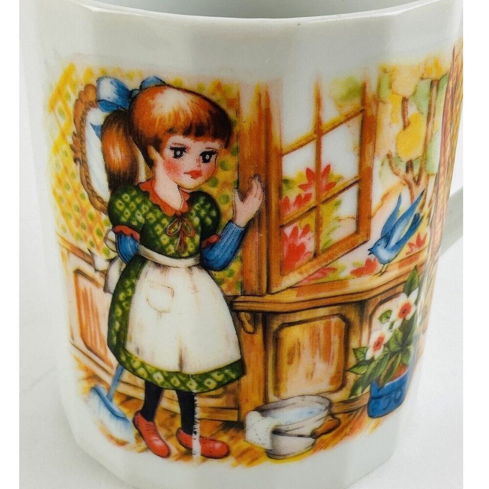Vintage Ceramic Mug Girl Blue Bird at Window Japan Possibly Otagiri ? Cinderella